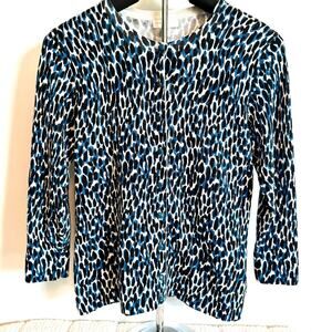 Charter Club Women’s P/S Blue and Black Patterned Cardigan Preppy Timeless Basic